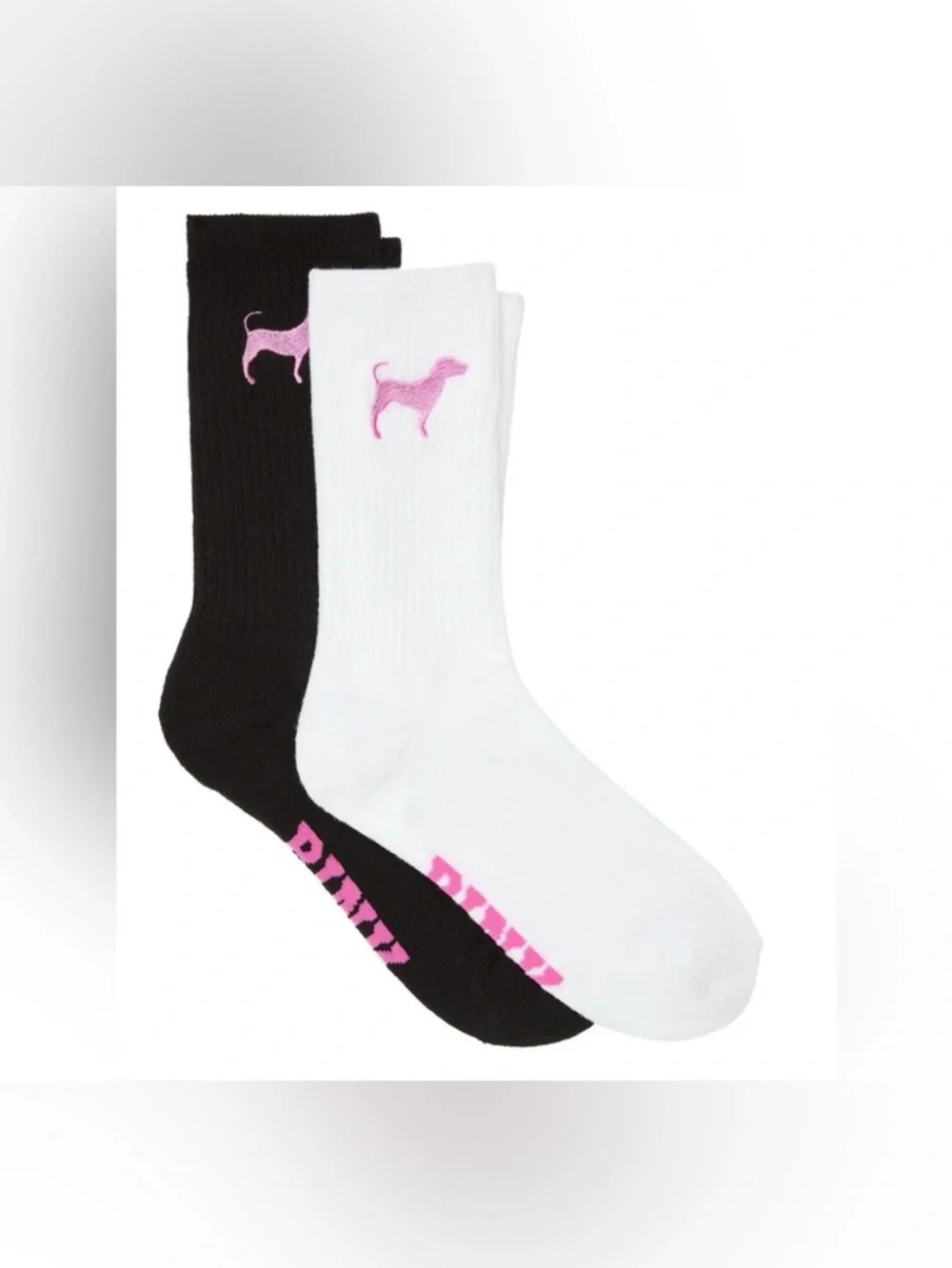 PINK Victoria's Secret “Pink Dog” Black and White Crew Socks 2-Pack- NWT